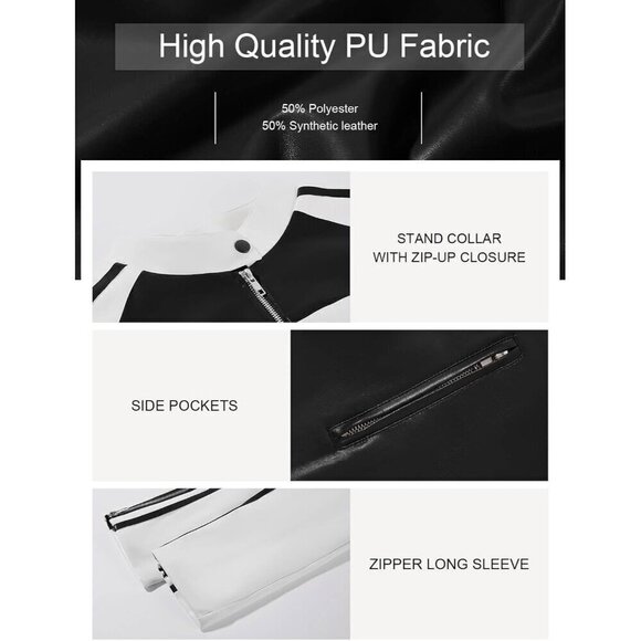 Tankaneo Womens Faux Leather Black Jackets Zip up Jackets coat - Picture 5 of 6